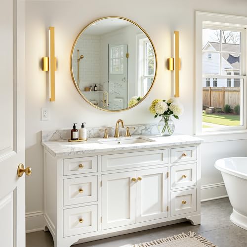 24 Inch Modern Vanity Light Gold Bathroom Light Fixture Over Mirror with Up & Down Lighting 20W Vanity Lighting Fixture Dimmable 5CCT LED Bar Vanity Light for Bathroom Restroom