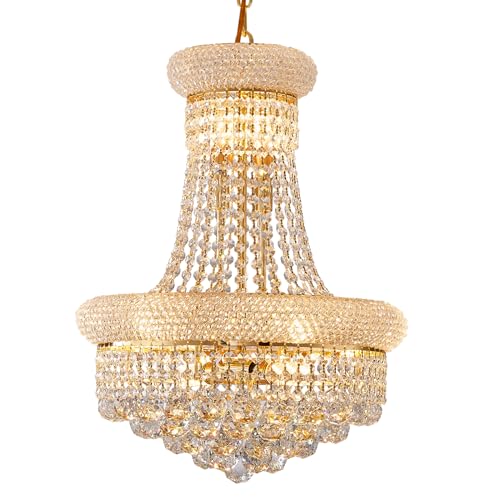 10 Lights Gold Finish Empire Crystal Chandelier Lighting for Dining Room Living Room Foyer Hallway Bedroom Entryway