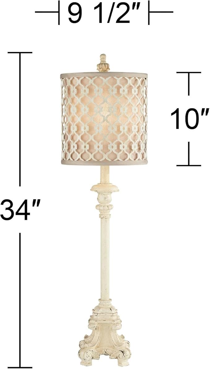 Regency Hill French Candlestick 34" Tall Scroll Skinny Buffet Traditional End Table Lamps Set of 2 Ivory White Living Room Bedroom Bedside Nightstand House Office Home Off-White Shade
