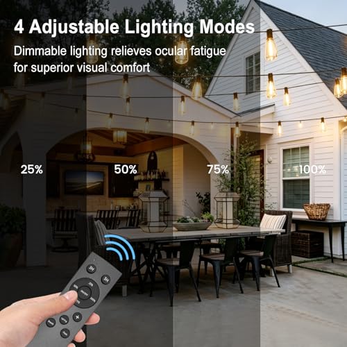 50FT Solar String Lights Outdoor with 32 LED Bulbs 1.5FT Bulbs Spacing