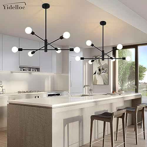 6 Lights Black Sputnik Chandeliers Modern Light Fixtures, Mid Century Chandelier Adjustable Length Pendant Light for Dining Room, Bedroom, Living Room, Kitchen, Farmhouse