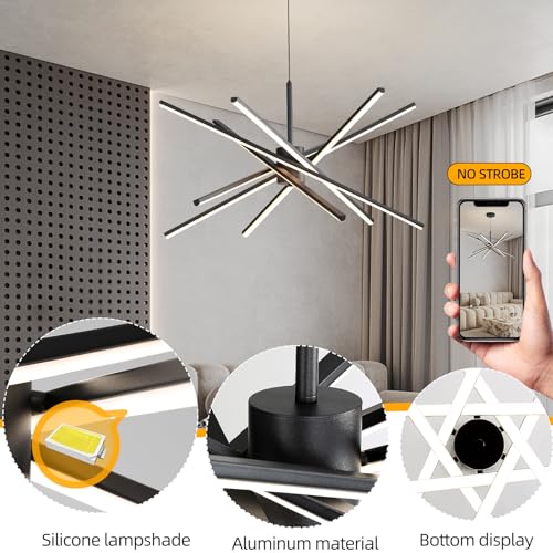 Black 33 inches Modern Sputnik Chandelier 90W LED Chandeliers