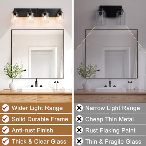 4 Light Matte Black Bathroom Vanity Light
