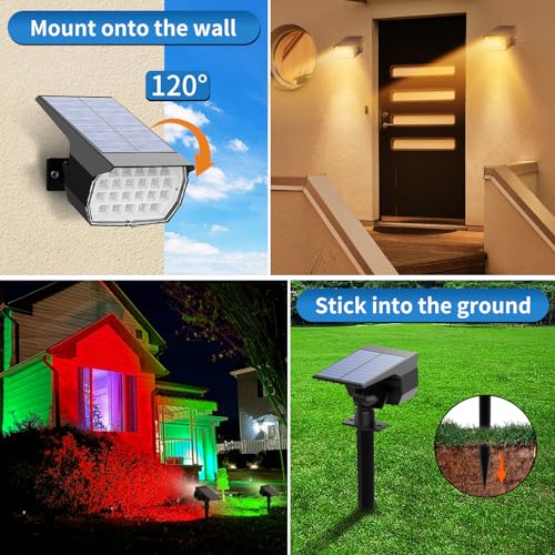 Solar Color Changing Spot Lights Outdoor Waterproof Colored RGB Solar Powered Landscape Lights for Yard 7 Lighting Modes Multicolor Solar Spotlights for Pathway Garden Outside (6 Count)
