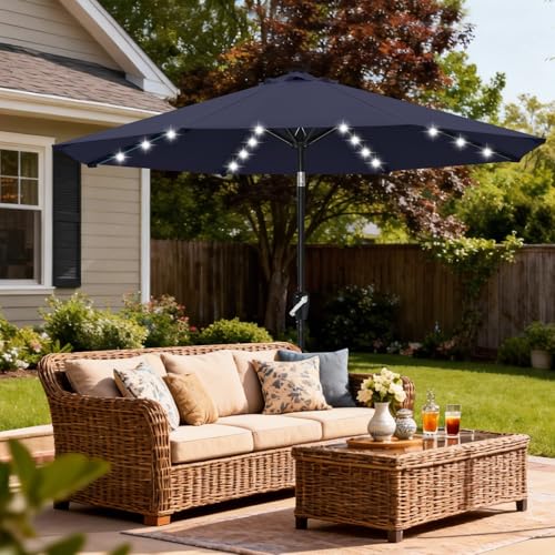 Solar Led Patio Umbrella with 32 Lights 9FT