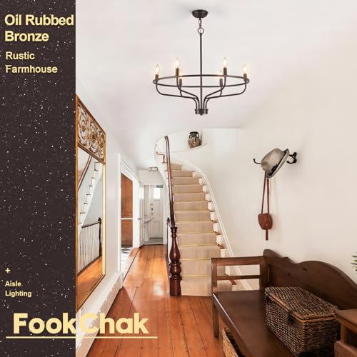 6 Light Farmhouse Oil Rubbed Bronze Chandelier Dining Room Light Fixture Metal Candle Chandeliers for Bedroom Hanging Lighting for Kitchen Living Room Entryway Foyer