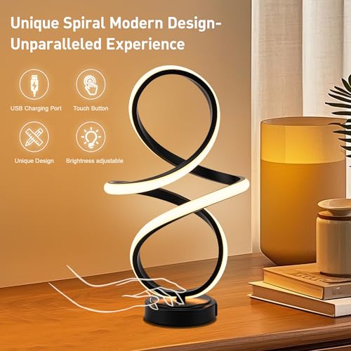 Modern Small Table Lamp with LED Spiral Design