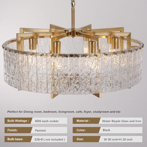 Crystal Gold Chandelier Lighting Fixture Luxury Glass Pendant 30"