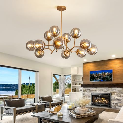 12 Light Modern Gold Sputnik Chandelier with Glass Globe