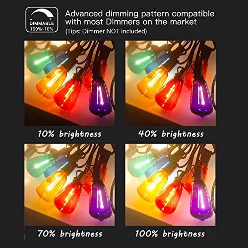 Colored Outdoor String Lights 100Ft LED Multicolor Patio Lights with 55pcs ST38 Colorful Shatterproof Bulbs Rainbow String Lights for Bistro Christmas