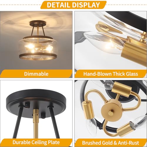 Black and Brushed Gold Close to Ceiling Light Fixtures Modern Light Fixture