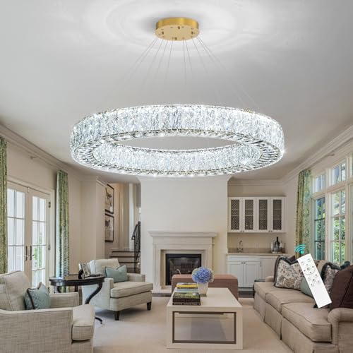 Modern Chandelier Glam Dimmable LED Crystal Chandeliers Luxury Remote Ceiling Pendants Lighting Fixtures for Dining Room Bedroom Living Room Gold