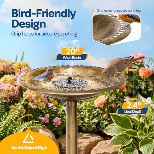 Bird Bath with Solar Fountain for Outside