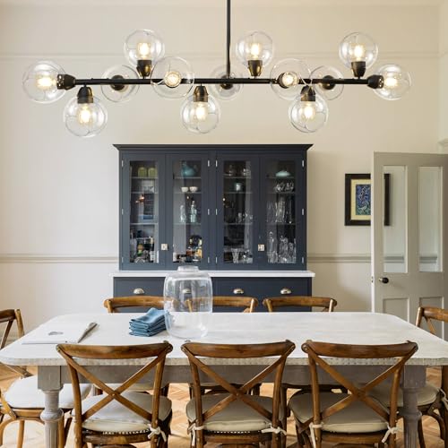 Modern Linear Chandelier Black 13 Light Sputnik Island Light