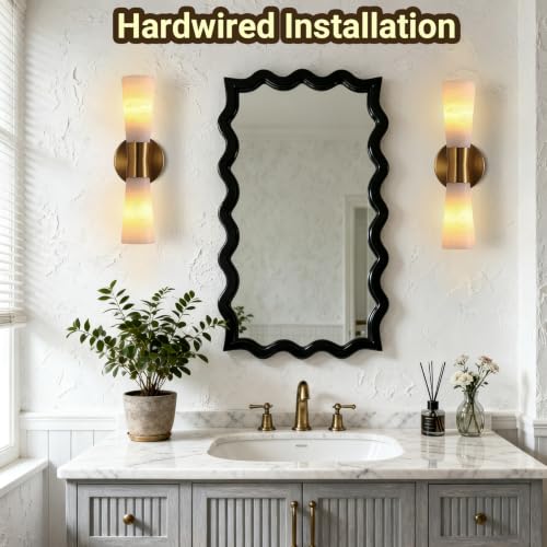Alabaster Wall Sconces Bathroom Vanity Light Gold 15in 1 Pack