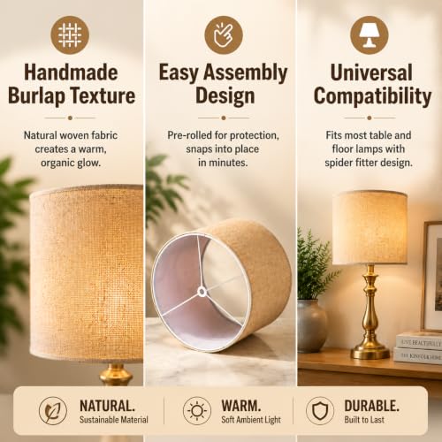 Drum Lamp shades Set of 2 Brown linen Table Lamp Bedroom floor lamp