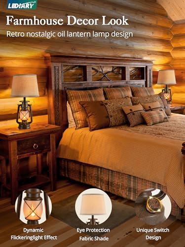 18.72" LED Vintage Lantern Flickering Flame Table Lamps Set of 2 (2 Count)