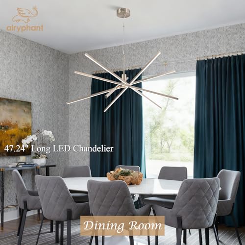 Big Sputnik Chandelier 48” Nickel High Ceiling Chandeliers Big Modern Remote Control Chandelier for Large Living Room Dining Room Foyer