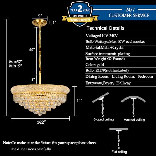 Gold Crystal Chandeliers for Dining Room