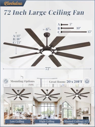 72 Inch Black Ceiling Fans with 3CCT Lights and Remote (Oil Bronze / 72")