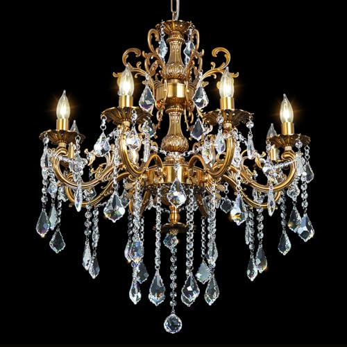 Crystal Chandelier Antique Gold Chandelier Candle Style for Dining Room 27"