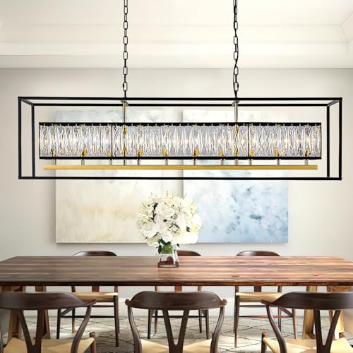 Modern Large Rectangular Black and Gold Crystal Chandelier