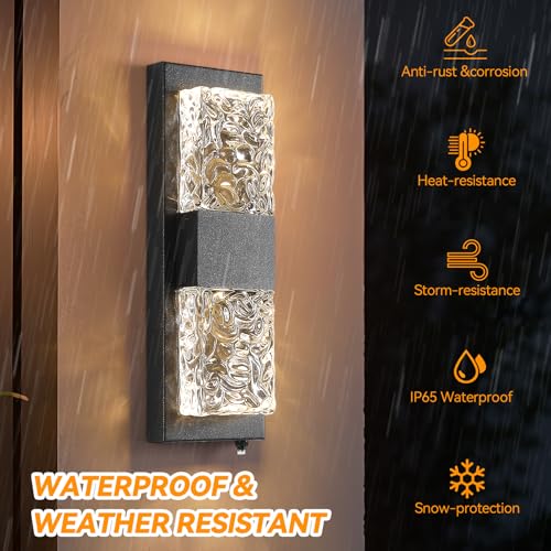 Porch Lights Outdoor 12W LED Dusk to Dawn Wall Light 14.2" Black 2PCS