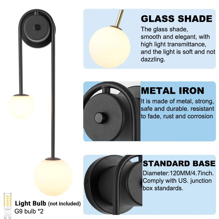 Black U Shape Linear Wall Light Mid Century Modern Black Wall Lamp Sconce