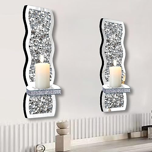 Set of 2 Crystal Crush Diamond Candle Sconces (2 Count)