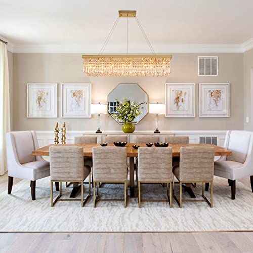 Rectangle K9 Crystal Chandelier Modern Gold Crystal Chandelier Rectangular Pendant Lighting Fixture for Dining Room Kitchen Island Bedroom L40'' x W10'' x H10''