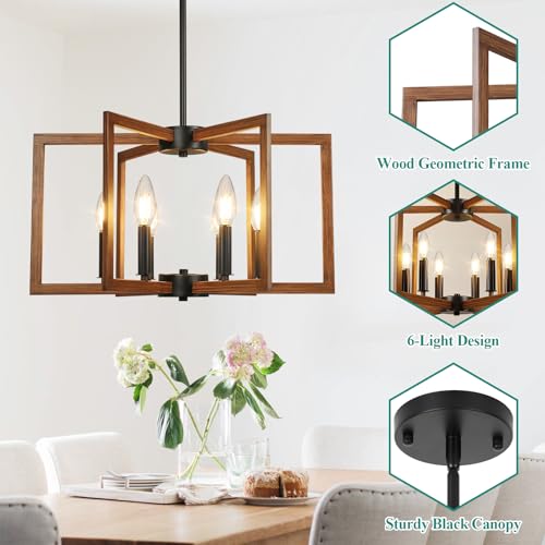 20" 62" Height Adjustable Wood Grain Kitchen Chandelier for Dining Room