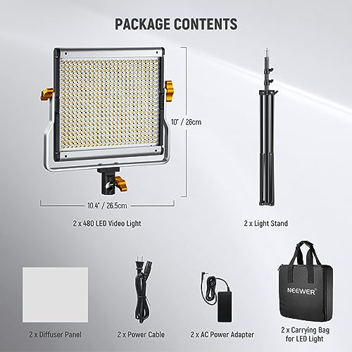 2 Packs Dimmable Bi Color 480 LED Video Light Kit