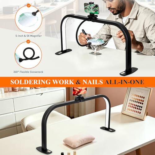 Half Moon Nail Light for Desk with 5X Magnifier & Phone Holder (5 Count)