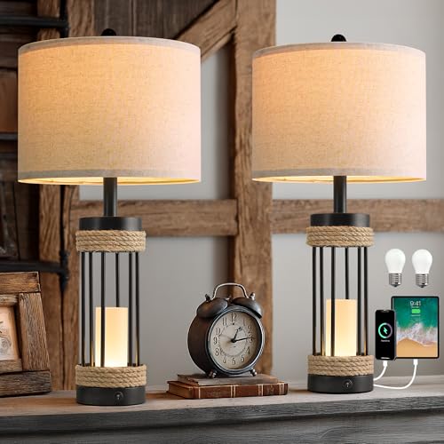 25" Table Lamps Set of 2 with Night Light (2 Count)
