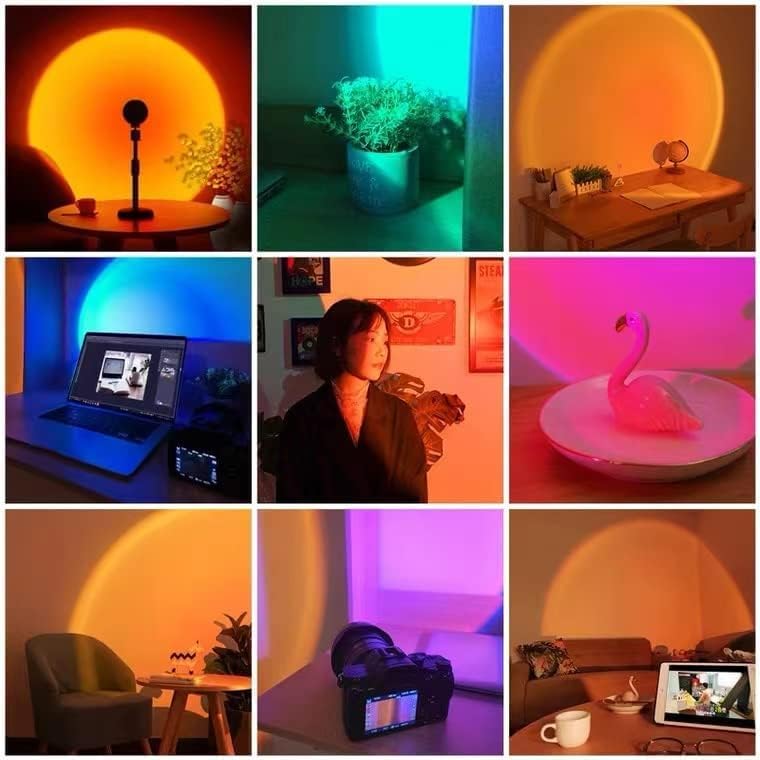 Sunset Lamp Projection Rotation Rainbow Projection Lamp Led Romantic Visual Led Light Network Red Light with USB Modern Floor Stand Night Light Living Room Bedroom Décor