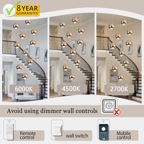 10 Light LED Staircase Gold Chandelier Crystal Ceiling Lights Large Chandeliers for High Ceilings