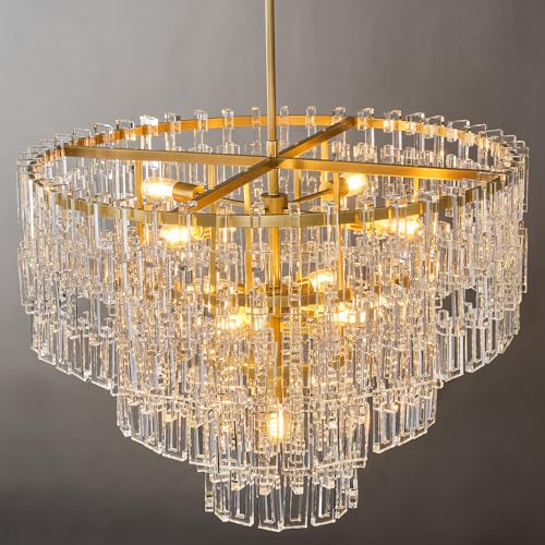 36'' W Round Crystal Chain Chandelier 9