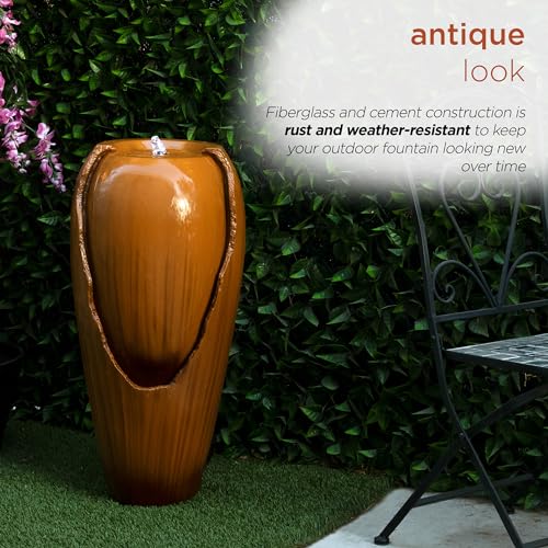 33" Tall Outdoor Vintage Cascading Antique Jar Water Fountain with LED Lights for Gardens