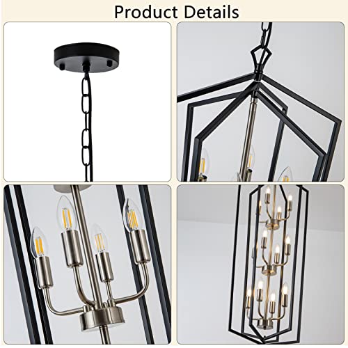 12 Light Lantern Tired Foyer Entryway Hanging Lights Farmhouse High Ceiling Pendant Lights Industrial Chandelier for Hall Foyer Entryway Living Room