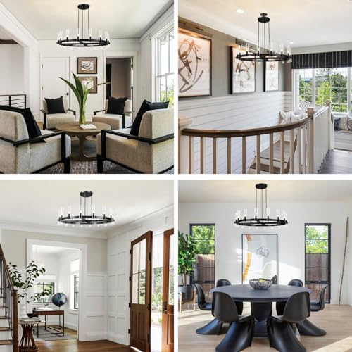 Modern 48" Black Wagon Wheel Chandelier