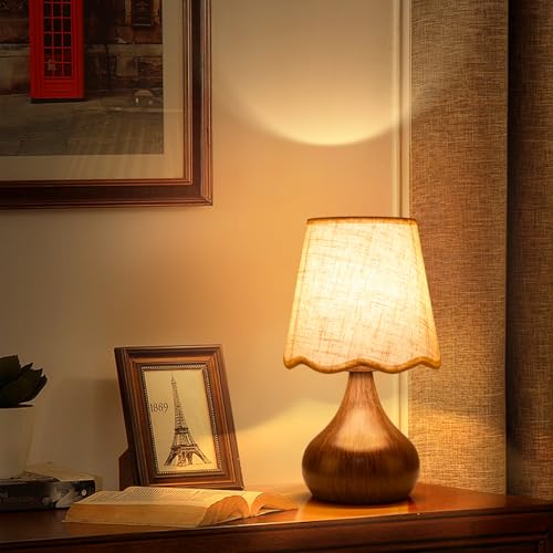 Wood Grain Small Table Lamp Touch Control