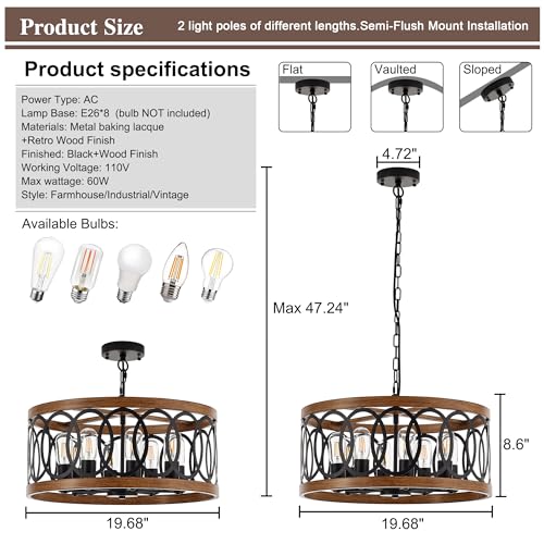 8 Light Farmhouse Drum Pendant Light
