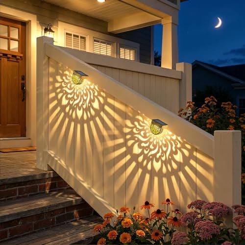 Solar Fence Lights 6 Pack Solar Deck Step Wall Lights Outdoor Waterproof LED Decorations Warm Yellow Light Decorative Lighting for Garden