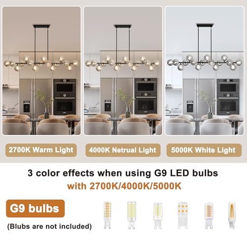 55" Linear Chandeliers for Dining Room Light Fixture 16 Lights Large Sputnik Chandelier Modern Chandelier Smoke Grey Swirled Globe Farmhouse Chandelier Island Lights for Kitchen