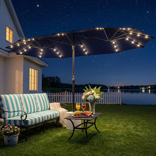 13FT Large Double Sided Patio Umbrella with Solar Lights