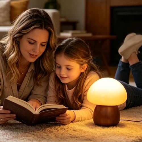 Wooden Base Small Table Lamp for Bedroom 60W Mushroom Table Lamps Gradient Colored Glass Shade Modern Side Table and Desk Lighting H 8.07 in