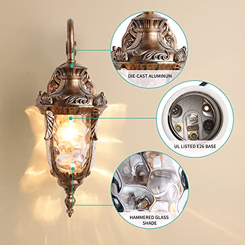 16.93” Outdoor Wall Light Fixture Bronze Exterior Wall Lantern