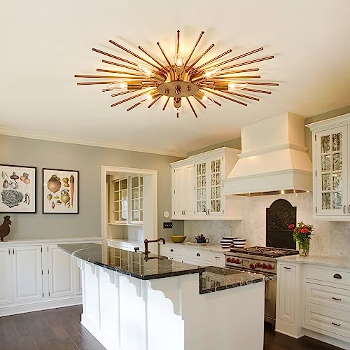Semi Flush Mount 8 Light Ceiling Light Modern Metal Ceiling Lighting Gold Light Fixture Chandelier for Farmhouse Kitchen Dining Room Bedroom Hallway Living Room