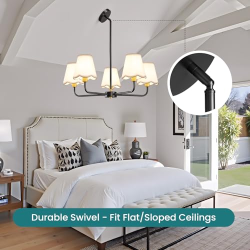 5 Light Black and Gold Chandelier Modern Farmhouse Dining Room Light Fixture Industrial Kitchen Chandelier Over Table Hanging Ceiling Light Fixture for Bedroom Entryway Foyer Hallway
