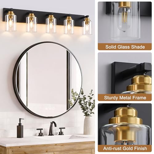 5 Light Black and Gold Bathroom Vanity Light
